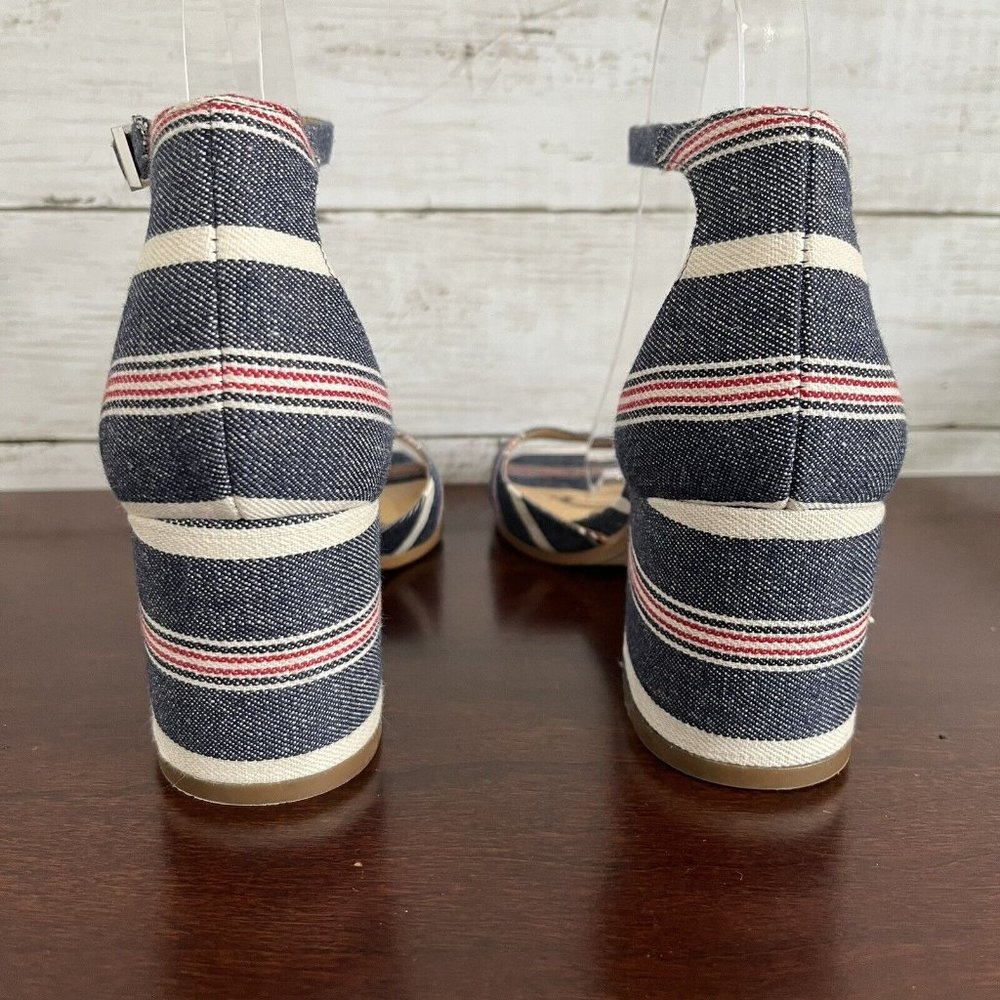 Sam Edelman Women's Denim Stripe Susie Ankle Buckle Heels 7.5 M Red White Blue - Picture 8 of 11